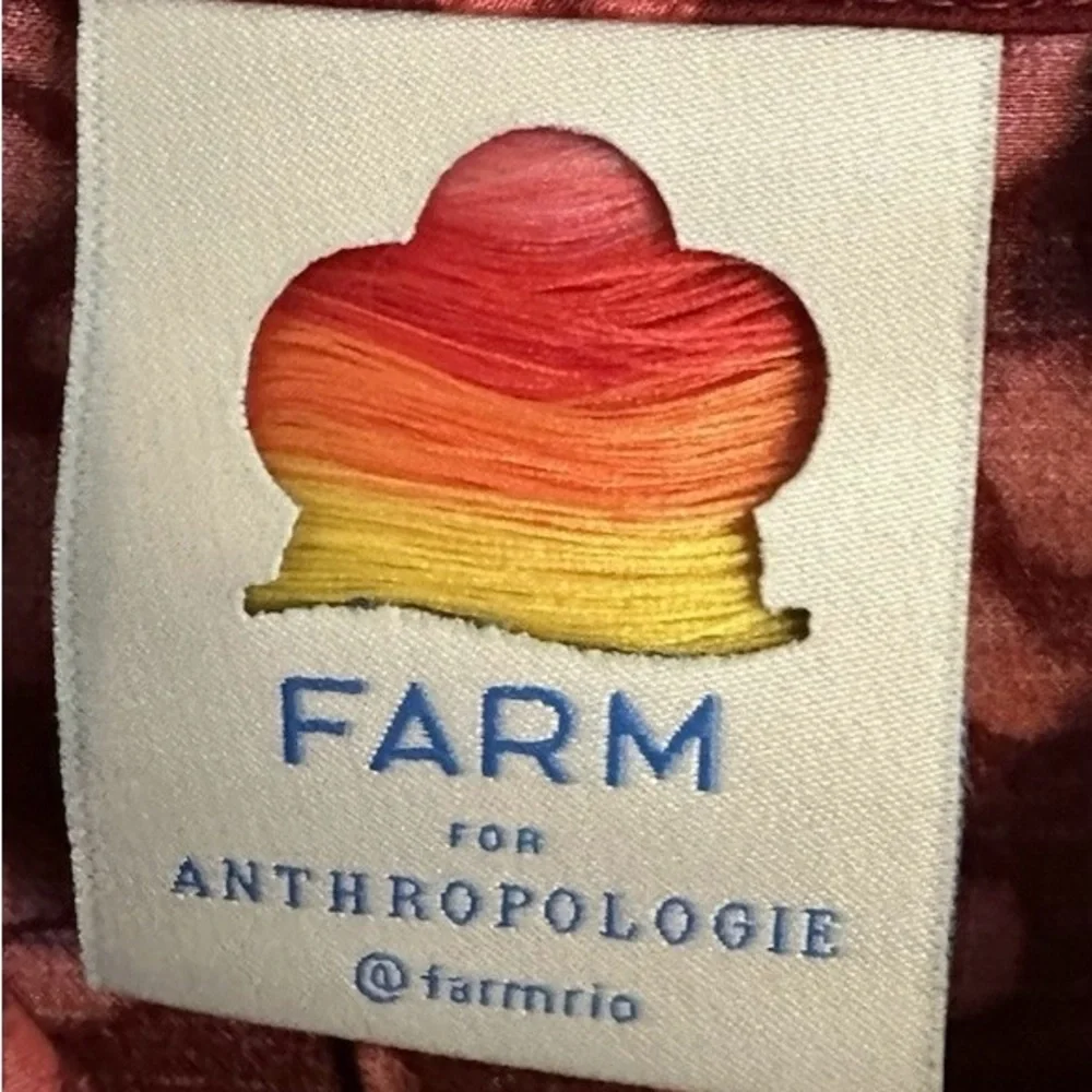 Farm Rio x Anthropologie Red Print Blouse Boho Chic Button Down Size L - Picture 2 of 3